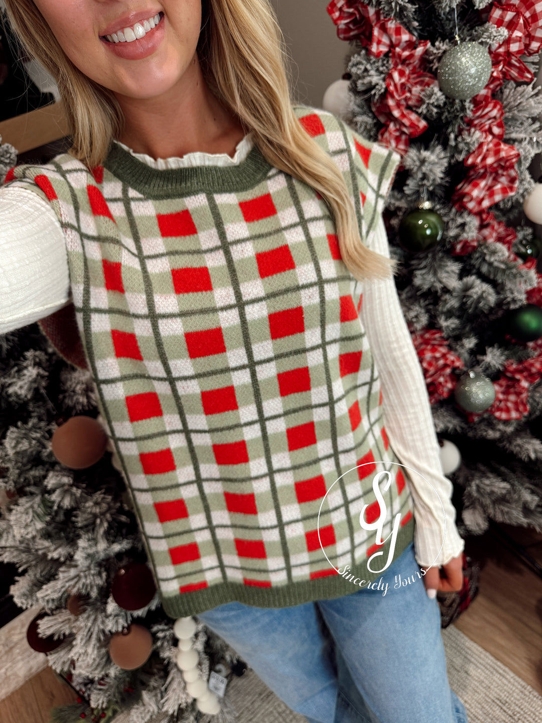 Plaid Tie Vest - Green Plaid