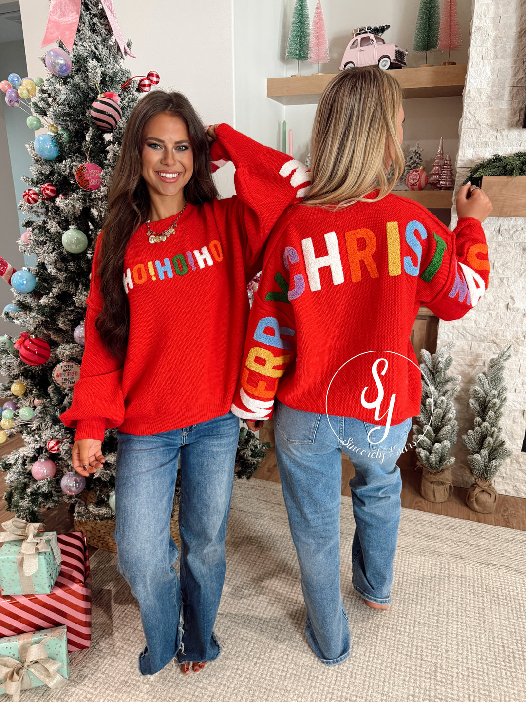 Colorful Christmas Sweater - Red