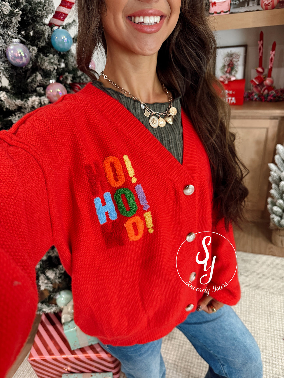 Very Merry Colorful Cardigan - Red