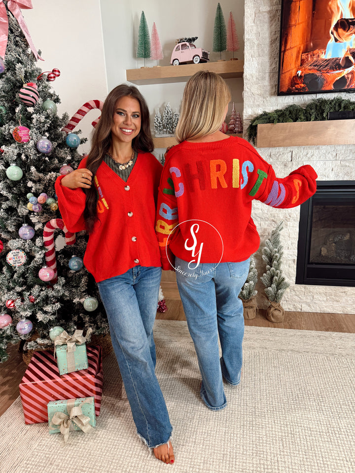 Very Merry Colorful Cardigan - Red