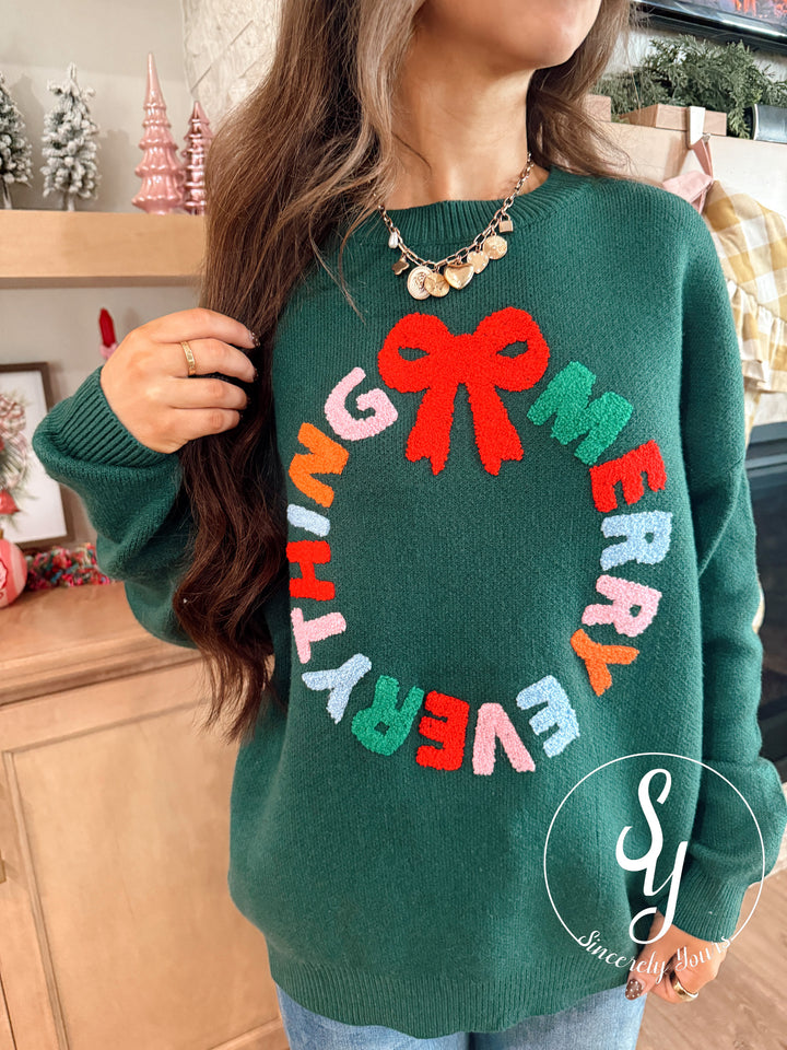Merry Wreath Sweater - Hunter Green