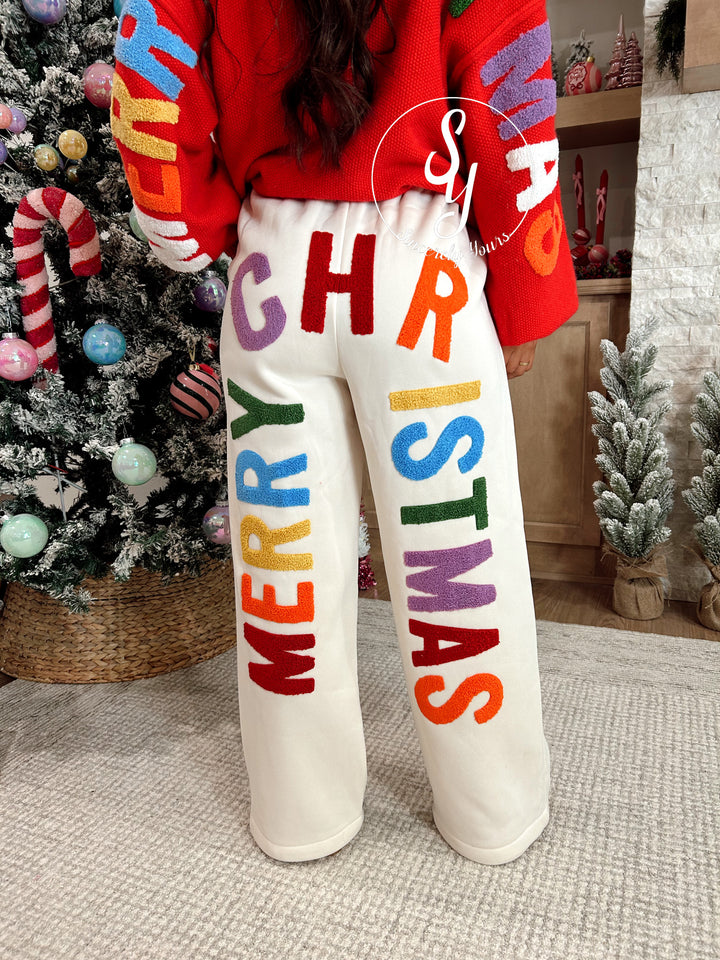 Colorful Christmas Pants - Cream