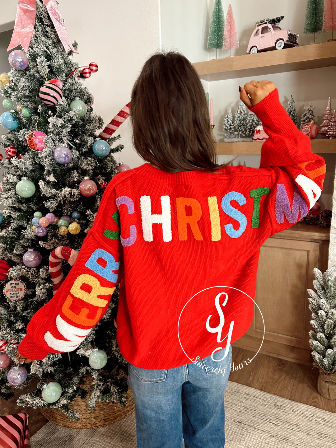 Colorful Christmas Sweater - Red