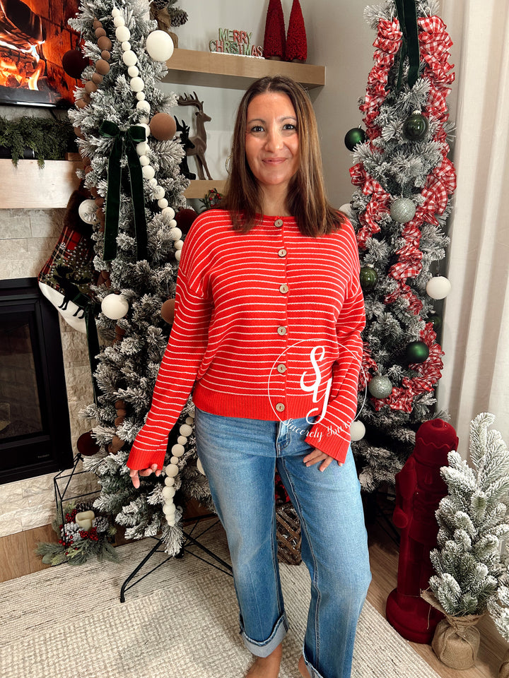 Cute Stripe Life Cardigan - Red