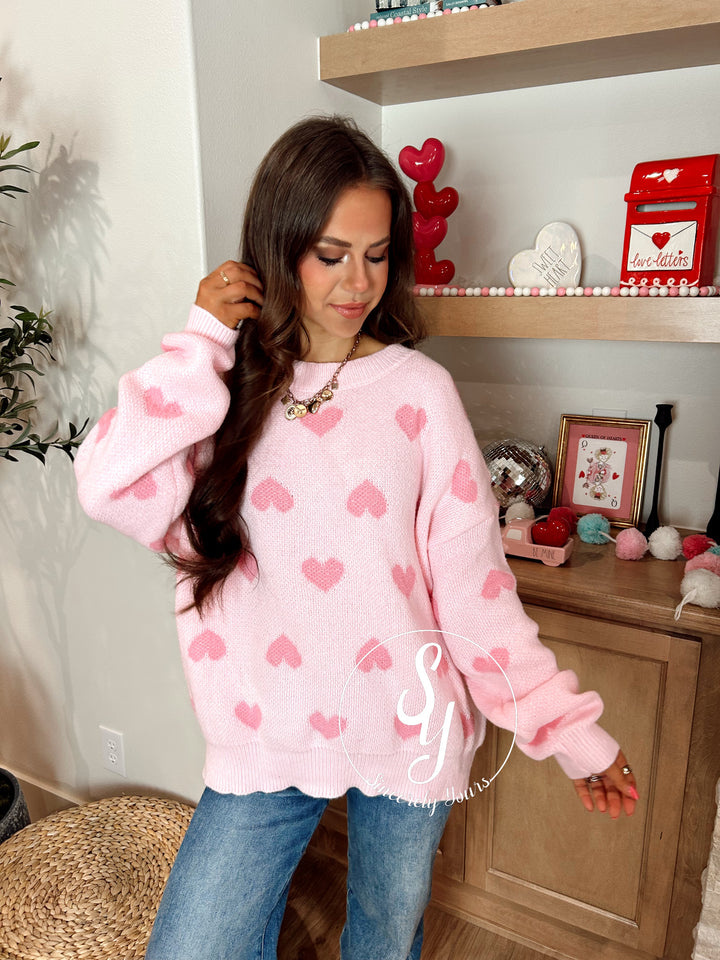 All Over My Heart Sweater - Blush Pink
