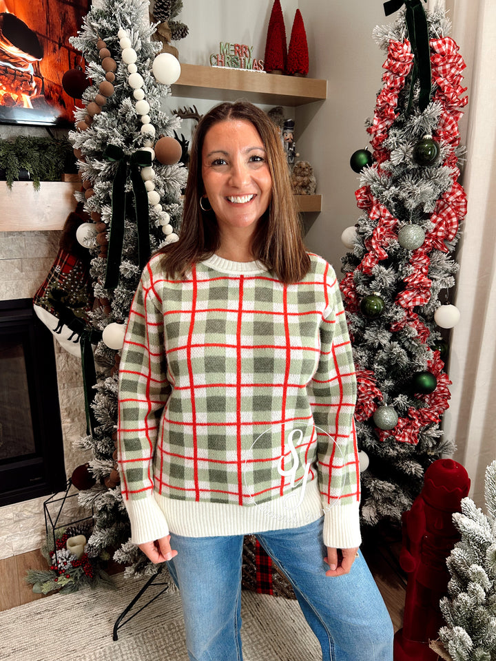 Plaid Christmas Sweater - Ivory Multi