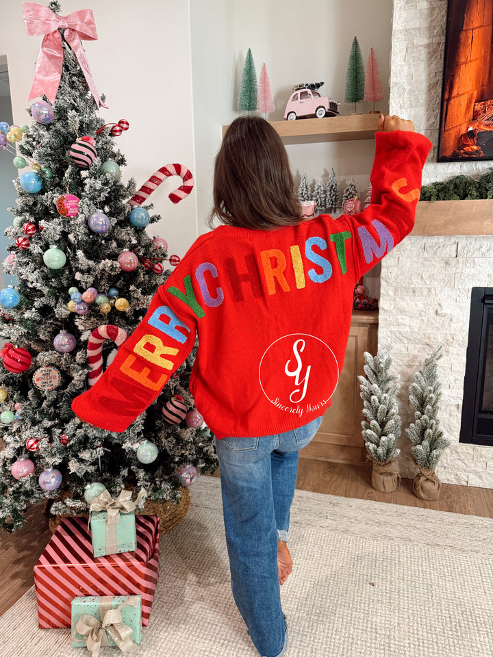 Very Merry Colorful Cardigan - Red