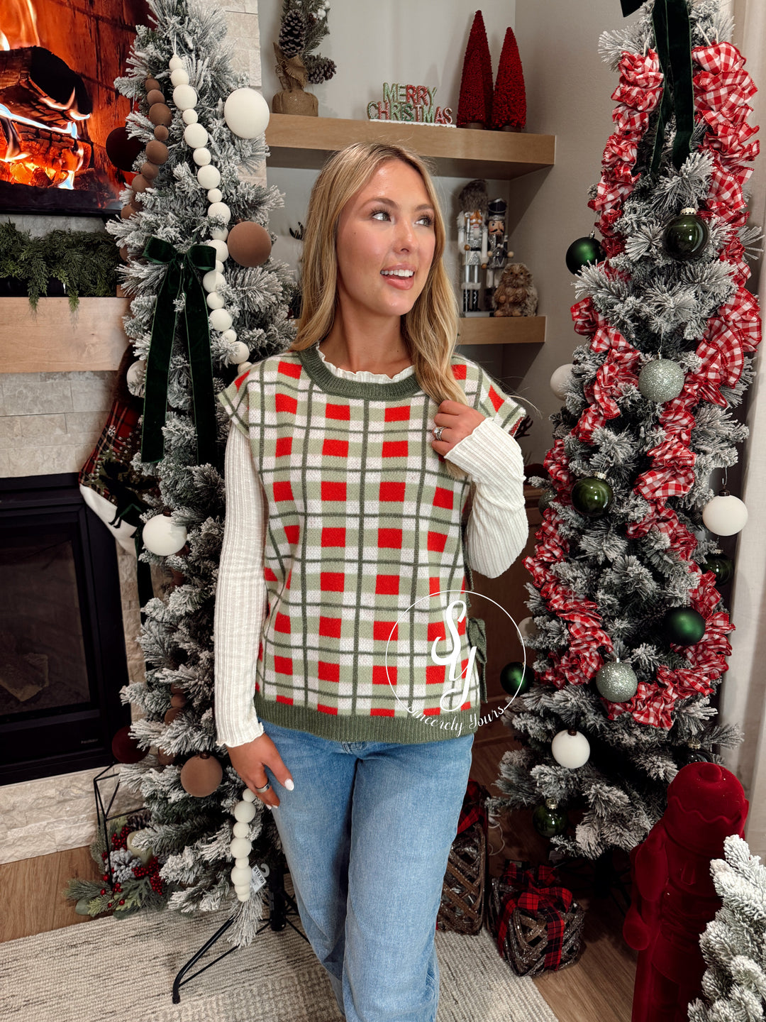 Plaid Tie Vest - Green Plaid