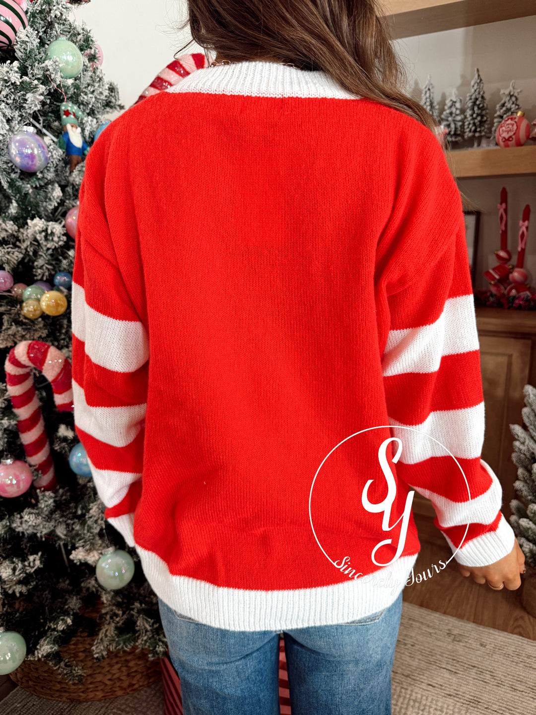 Gingerbread Stripe Sweater - Red/Ivory