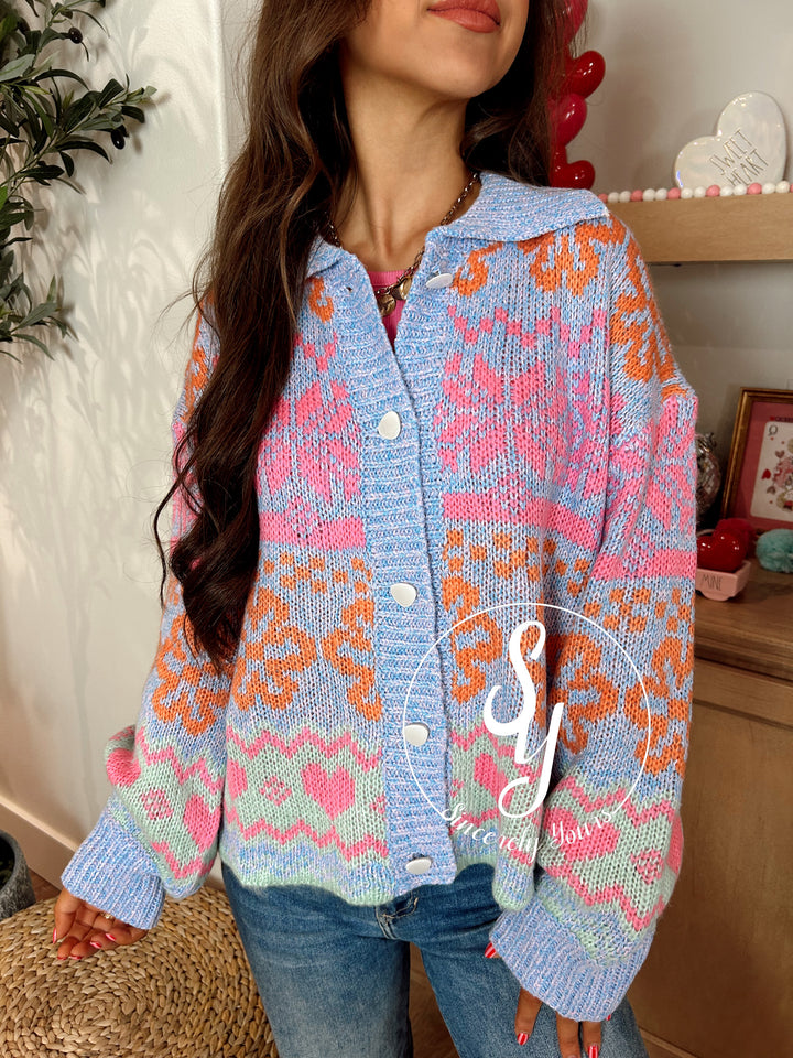 Winter Hearts Cardigan - Blue