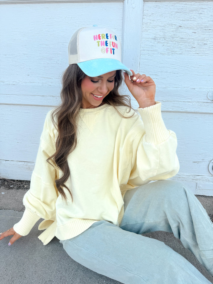 Here For The Fun Of It Trucker Hat - Baby Blue
