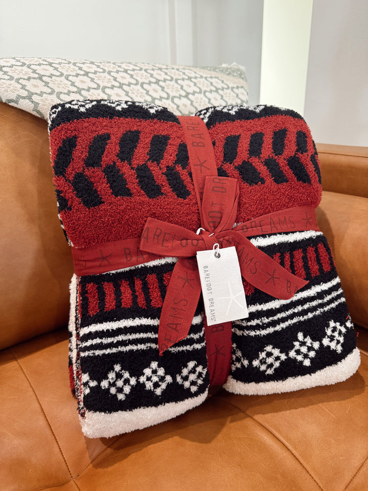 BAREFOOT DREAMS: CozyChic Fair Isle Throw - Crimson Multi