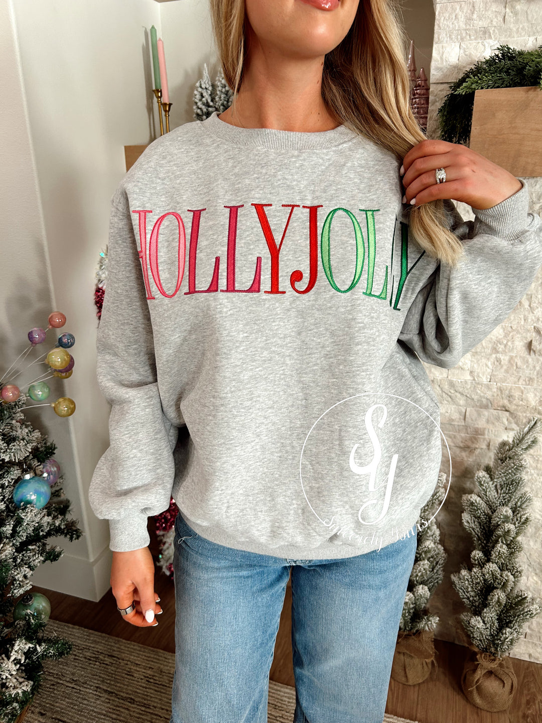 Colorful Jolly Life Crewneck - H.Grey