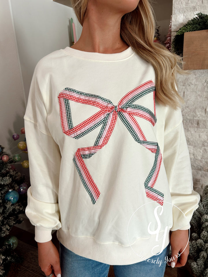 Christmas Bow Top - Ivory