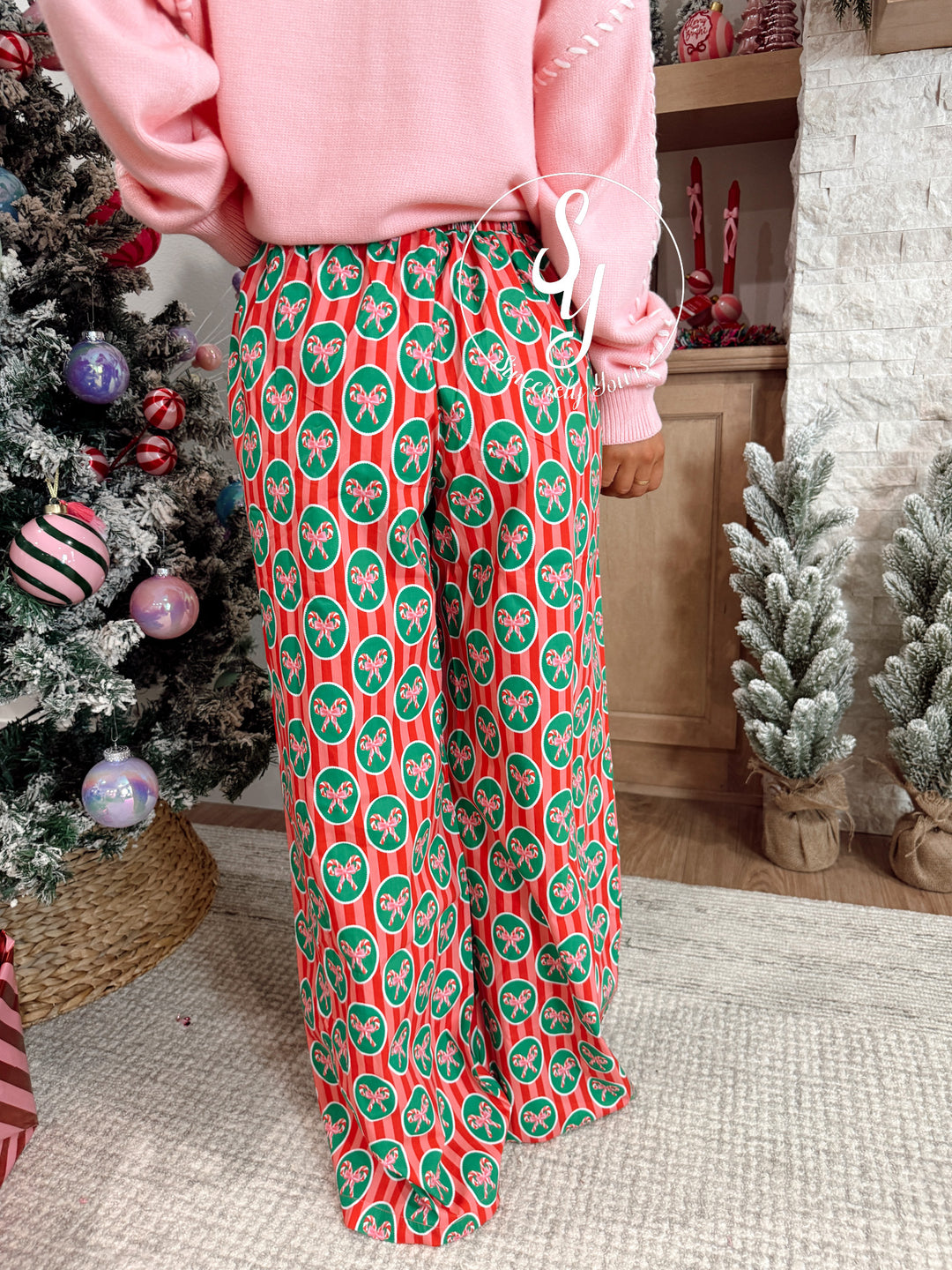 Candy Cane Stripe Pants - Green/Pink/Red
