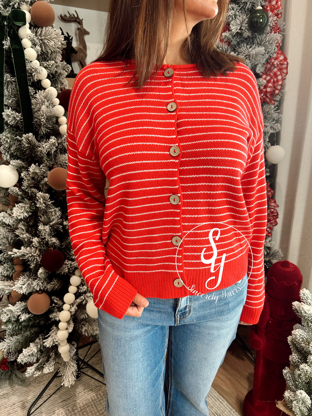 Cute Stripe Life Cardigan - Red