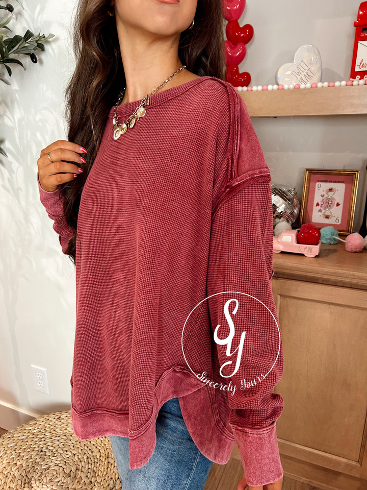 Sweet Charmer Top- Burgundy