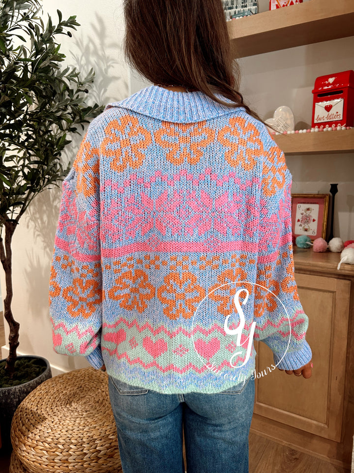 Winter Hearts Cardigan - Blue