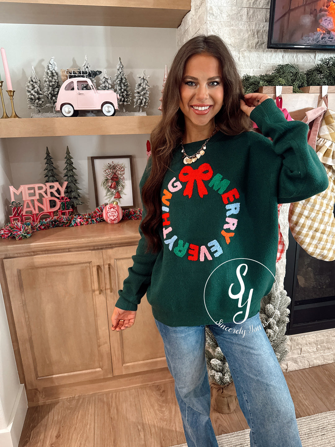 Merry Wreath Sweater - Hunter Green