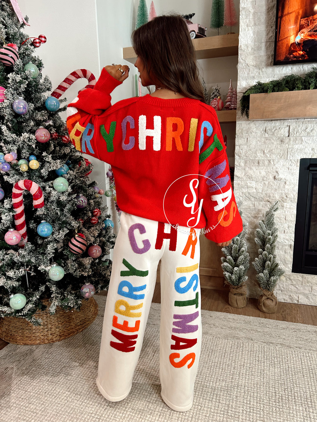 Colorful Christmas Pants - Cream