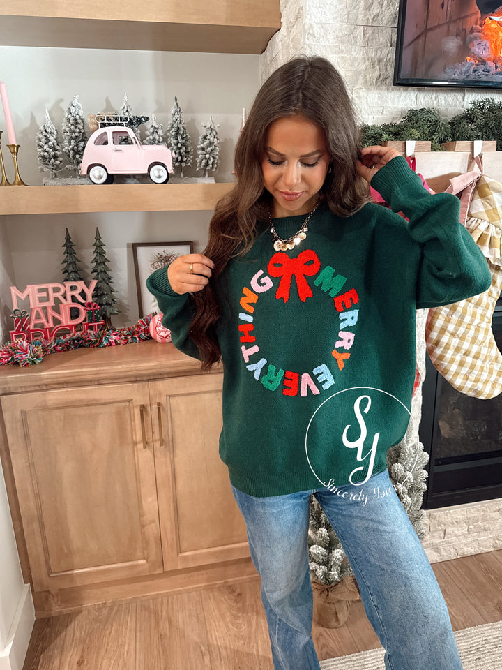 Merry Wreath Sweater - Hunter Green