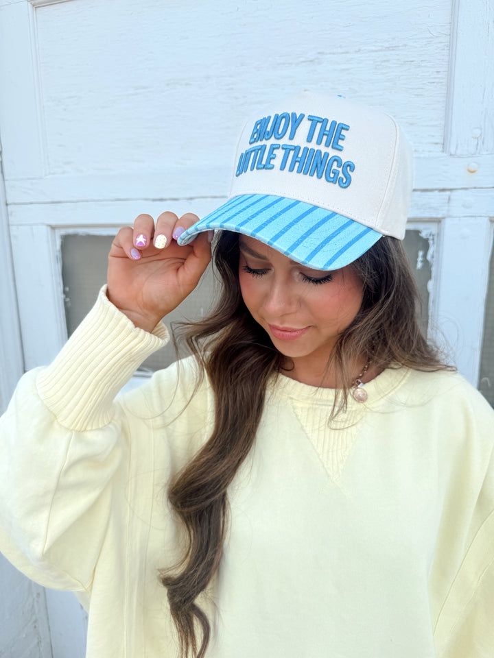 Enjoy The Little Things Trucker Hat - Blue Stripe