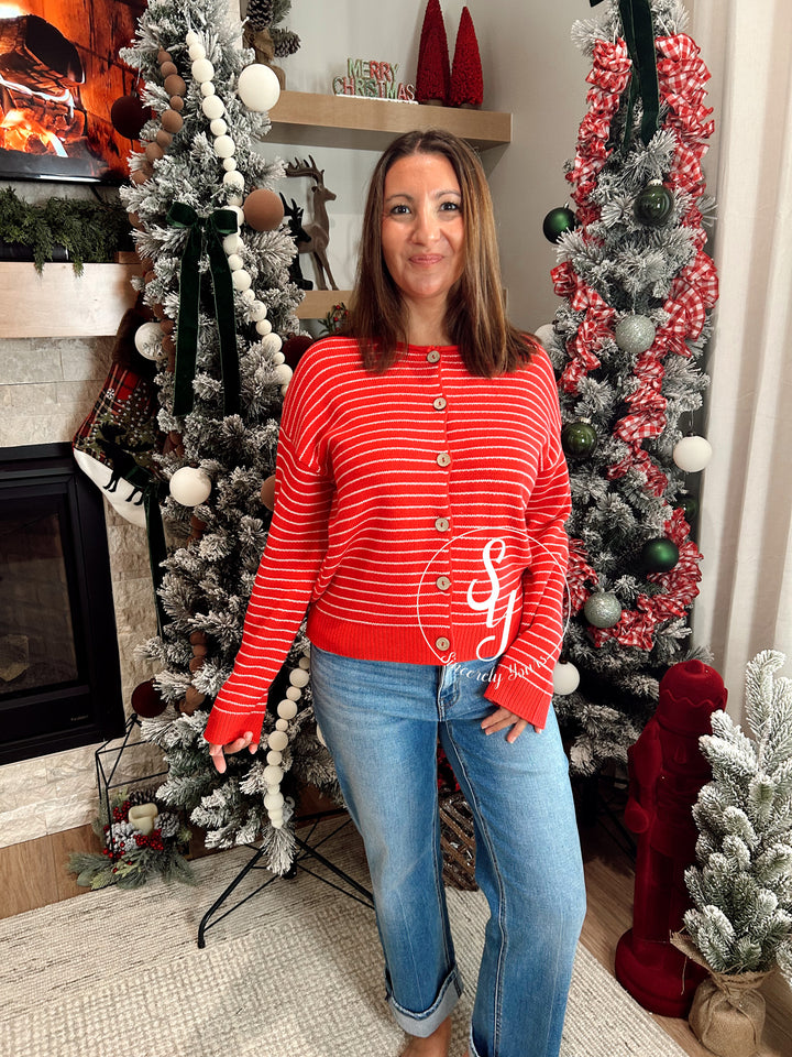 Cute Stripe Life Cardigan - Red