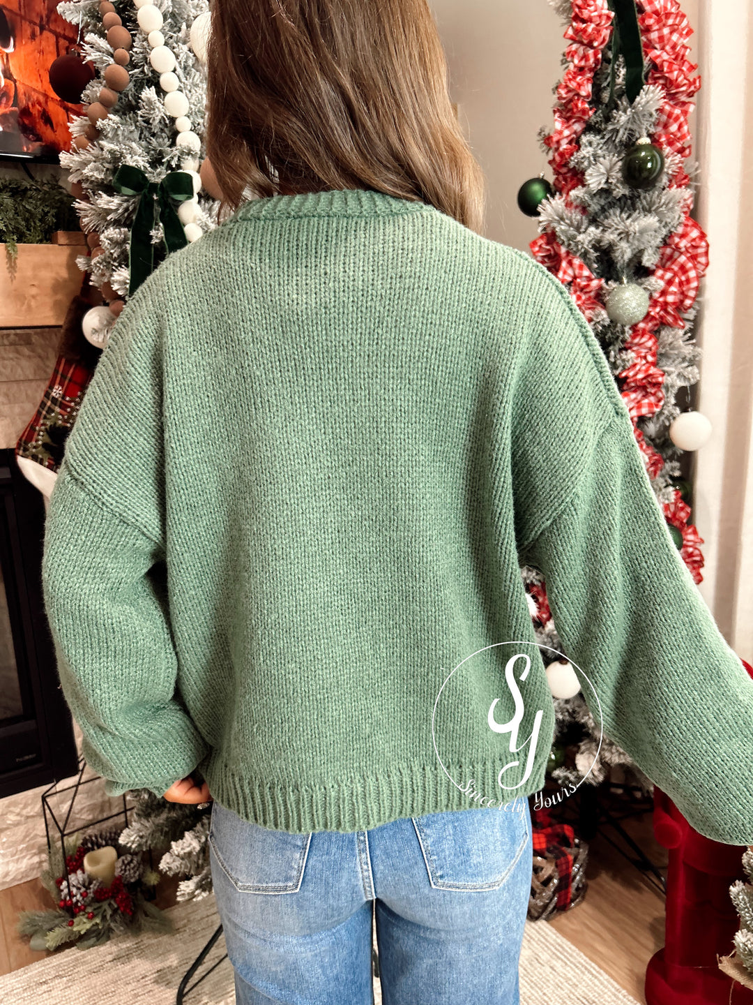 All Christmas Vibes Cardigan - Green