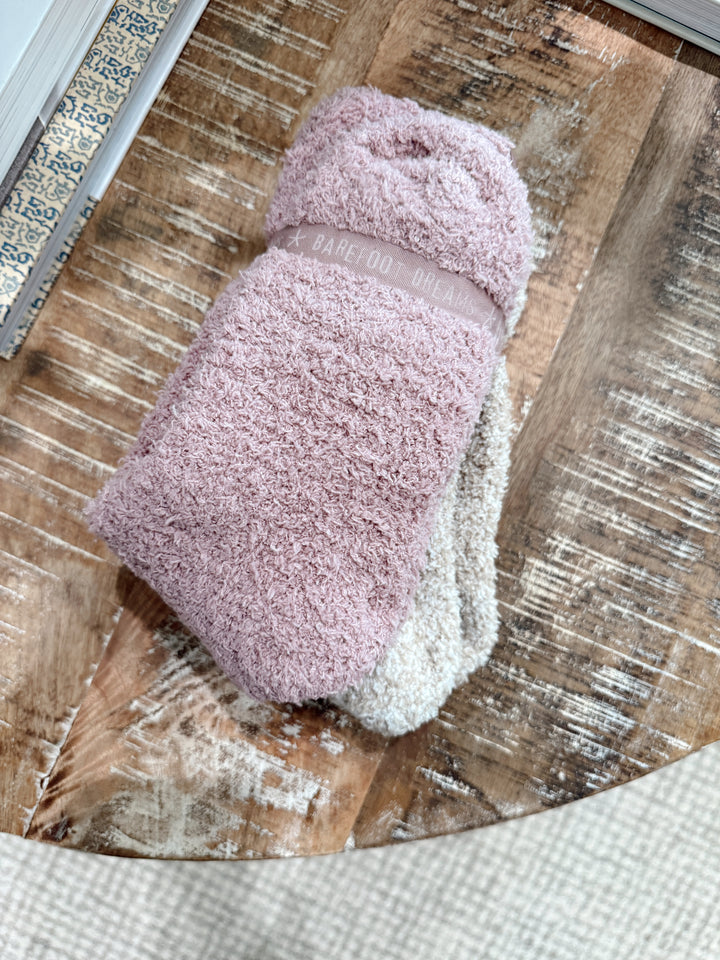 Barefoot Dreams: CozyChic 2 Pair Sock Set- Teaberrry- He Stone