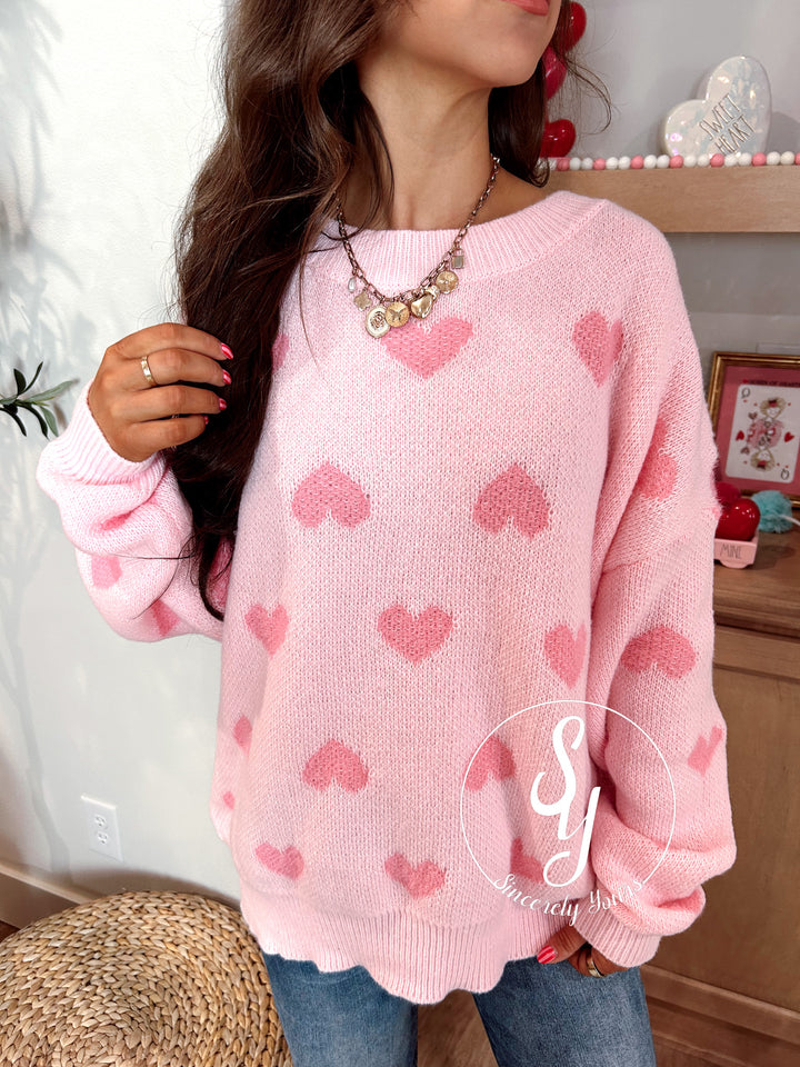 All Over My Heart Sweater - Blush Pink