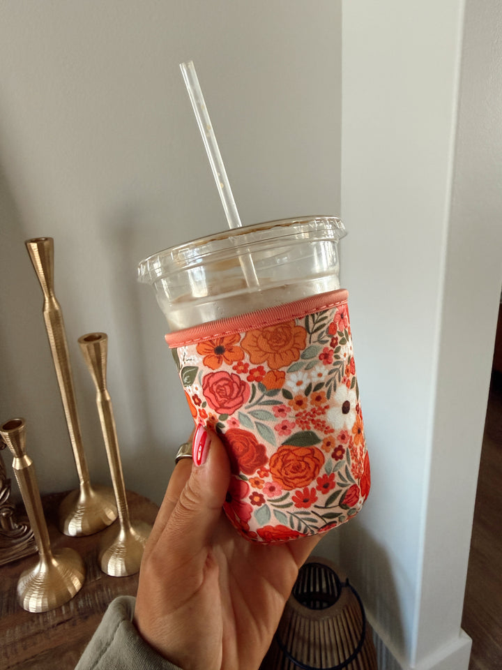 Rosewood Blooms Drink Sleeve, Iced Coffee Koozie Drink Cover