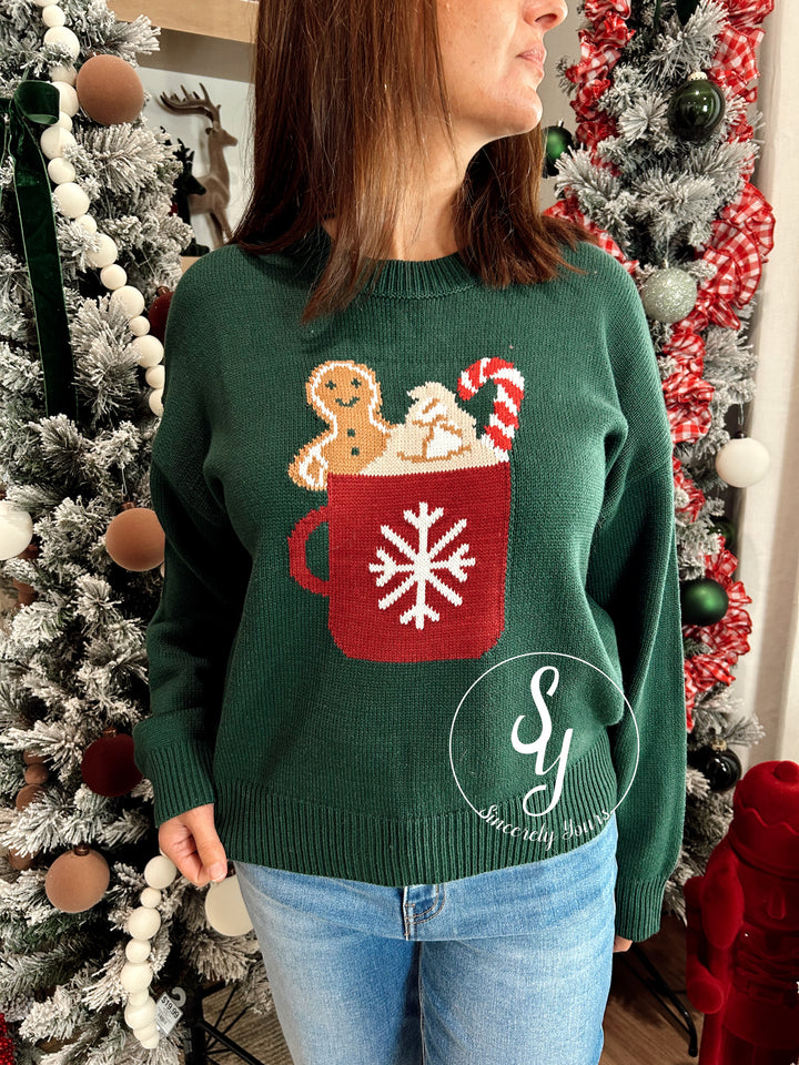 Hot Coco Drinking Sweater - Dark Green