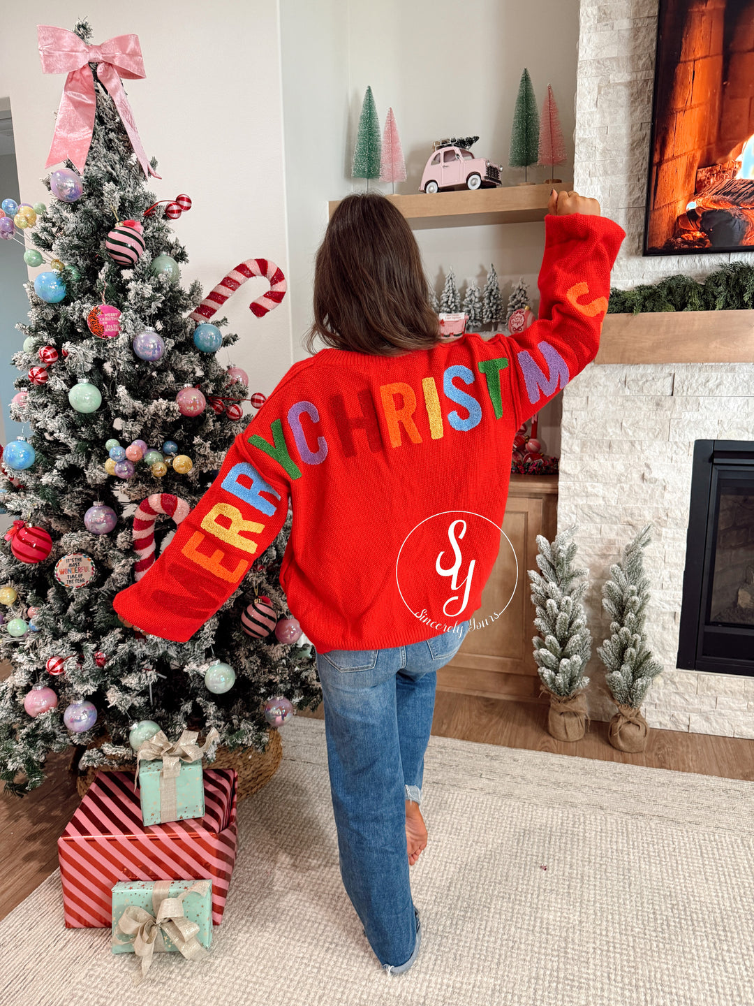 Very Merry Colorful Cardigan - Red