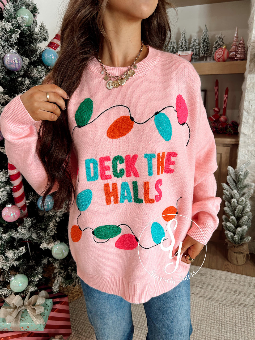 Deck The Halls Sweater - Lt Pink