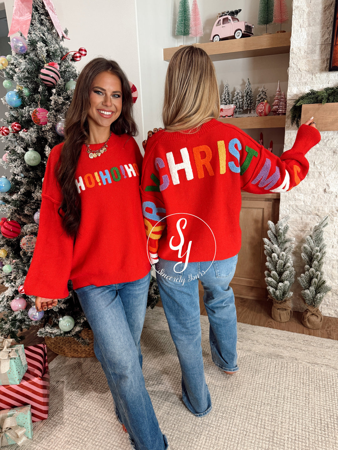 Colorful Christmas Sweater - Red