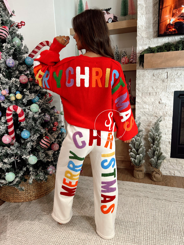 Colorful Christmas Pants - Cream