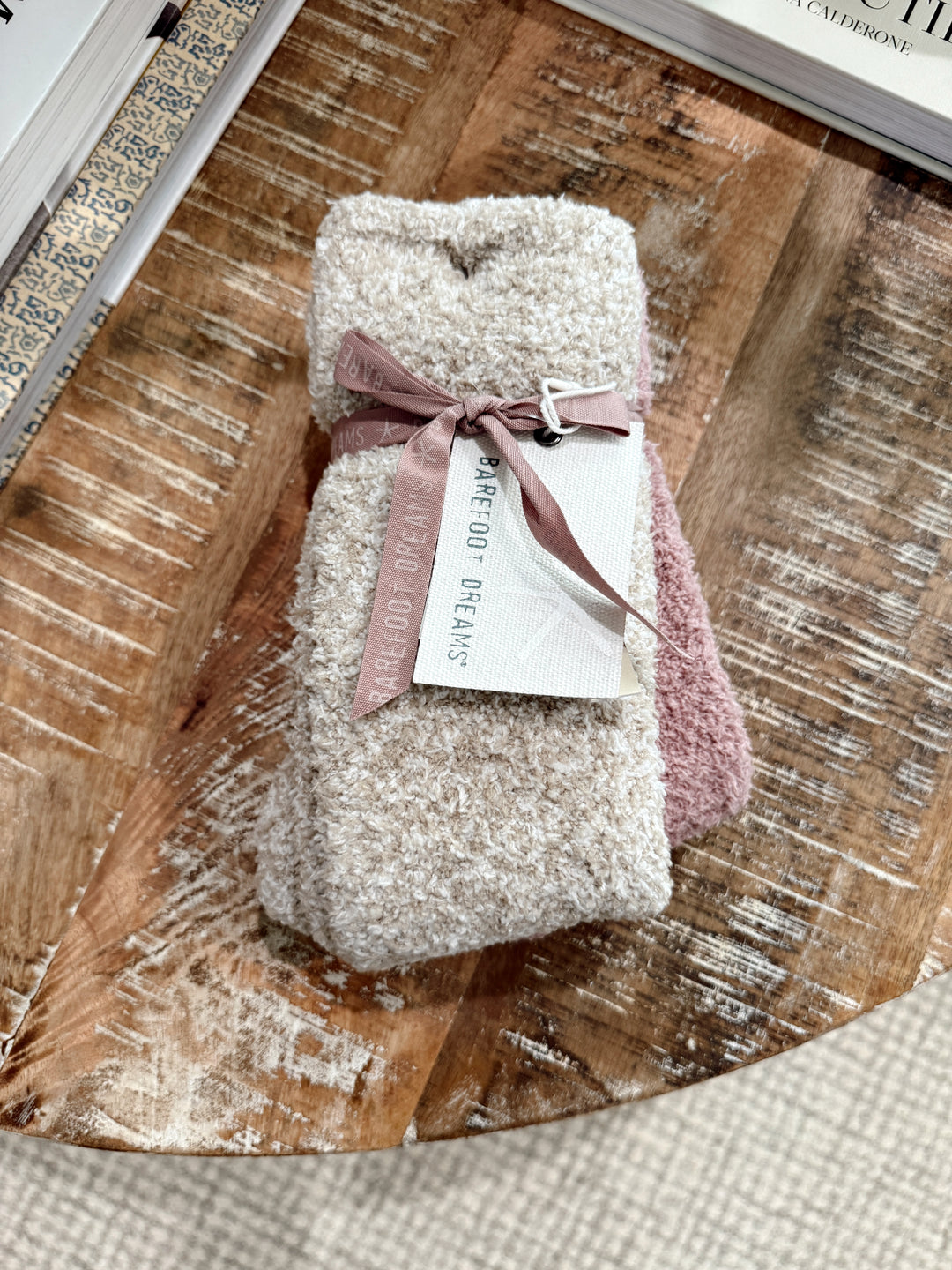 Barefoot Dreams: CozyChic 2 Pair Sock Set- Teaberrry- He Stone