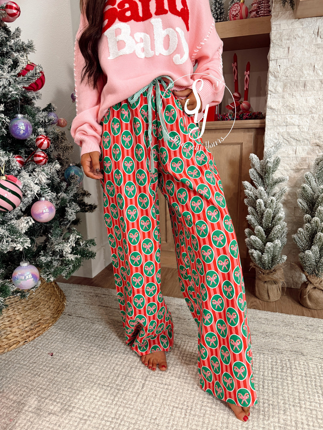 Candy Cane Stripe Pants - Green/Pink/Red