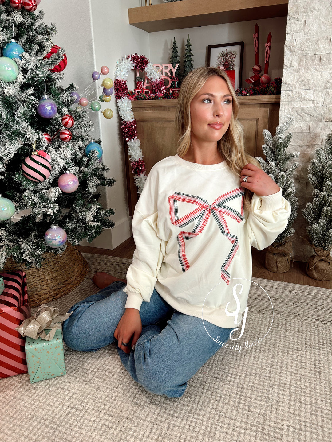 Christmas Bow Top - Ivory