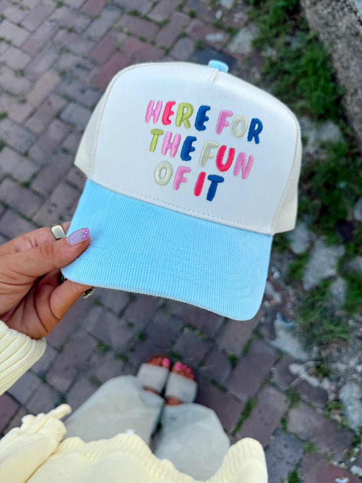 Here For The Fun Of It Trucker Hat - Baby Blue