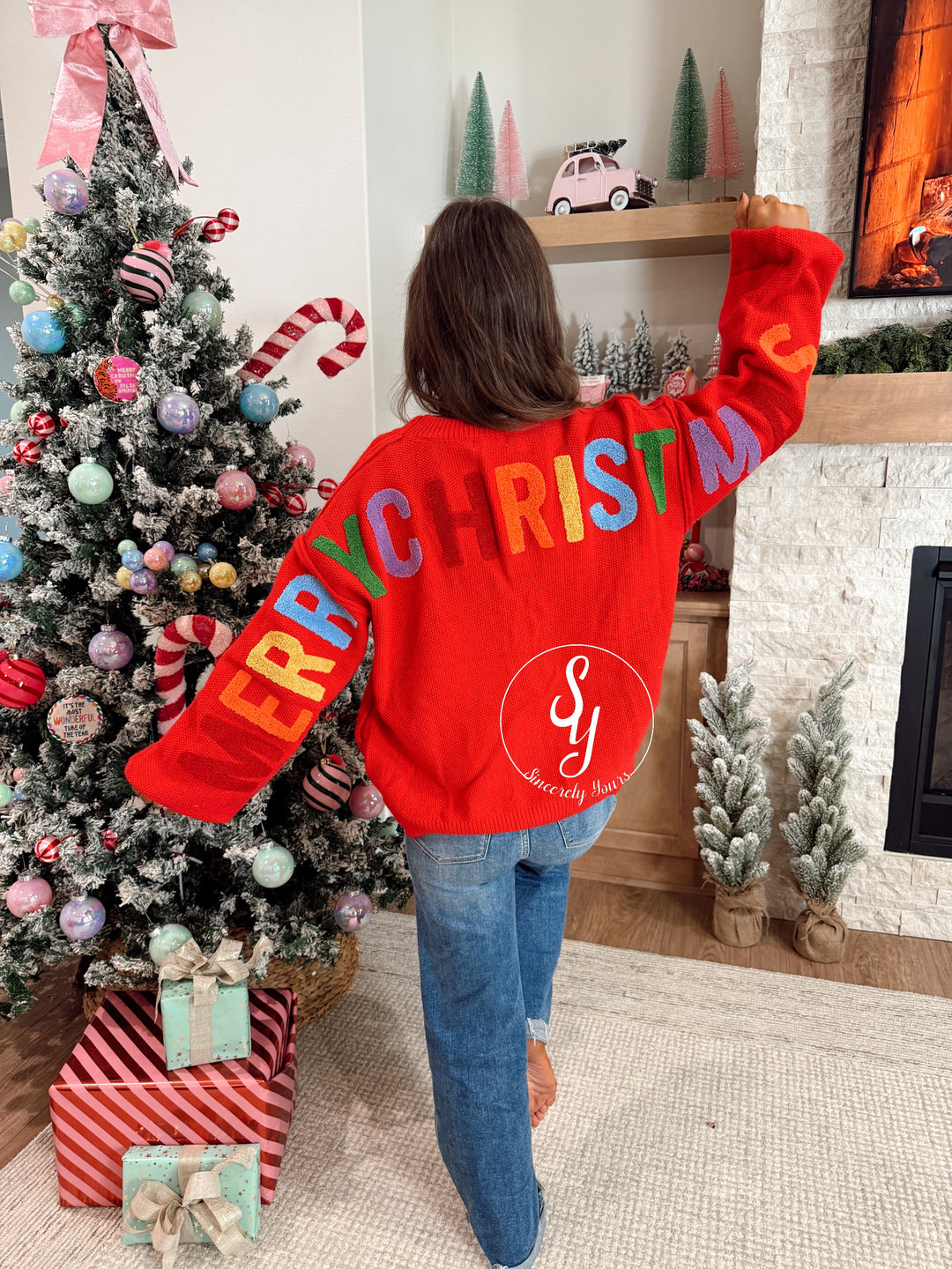 Very Merry Colorful Cardigan - Red