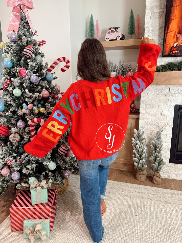 Very Merry Colorful Cardigan - Red