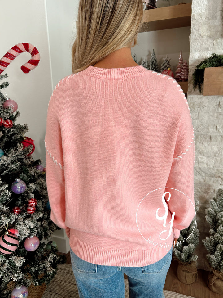 Santa Hat Sweater - Light Pink