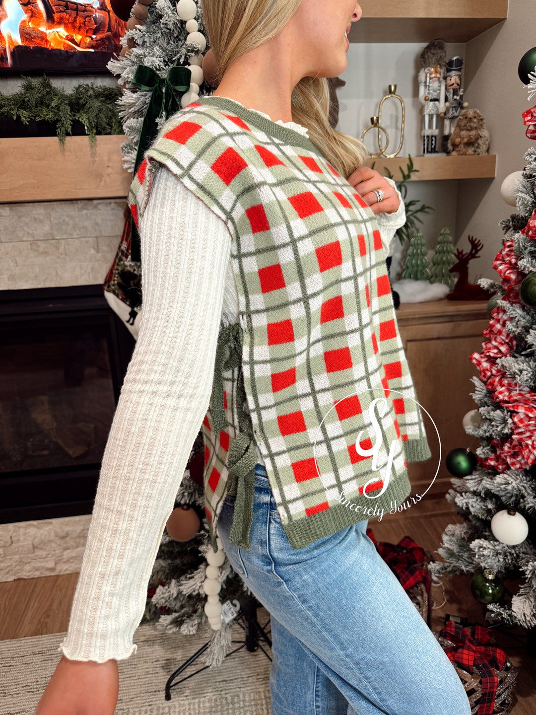 Plaid Tie Vest - Green Plaid