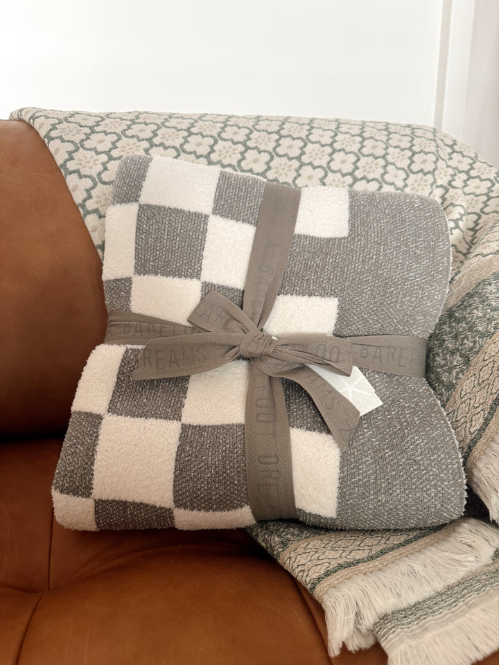 Barefoot Dreams:CozyChic® Cotton Checkered Throw- Euclpst/Crm