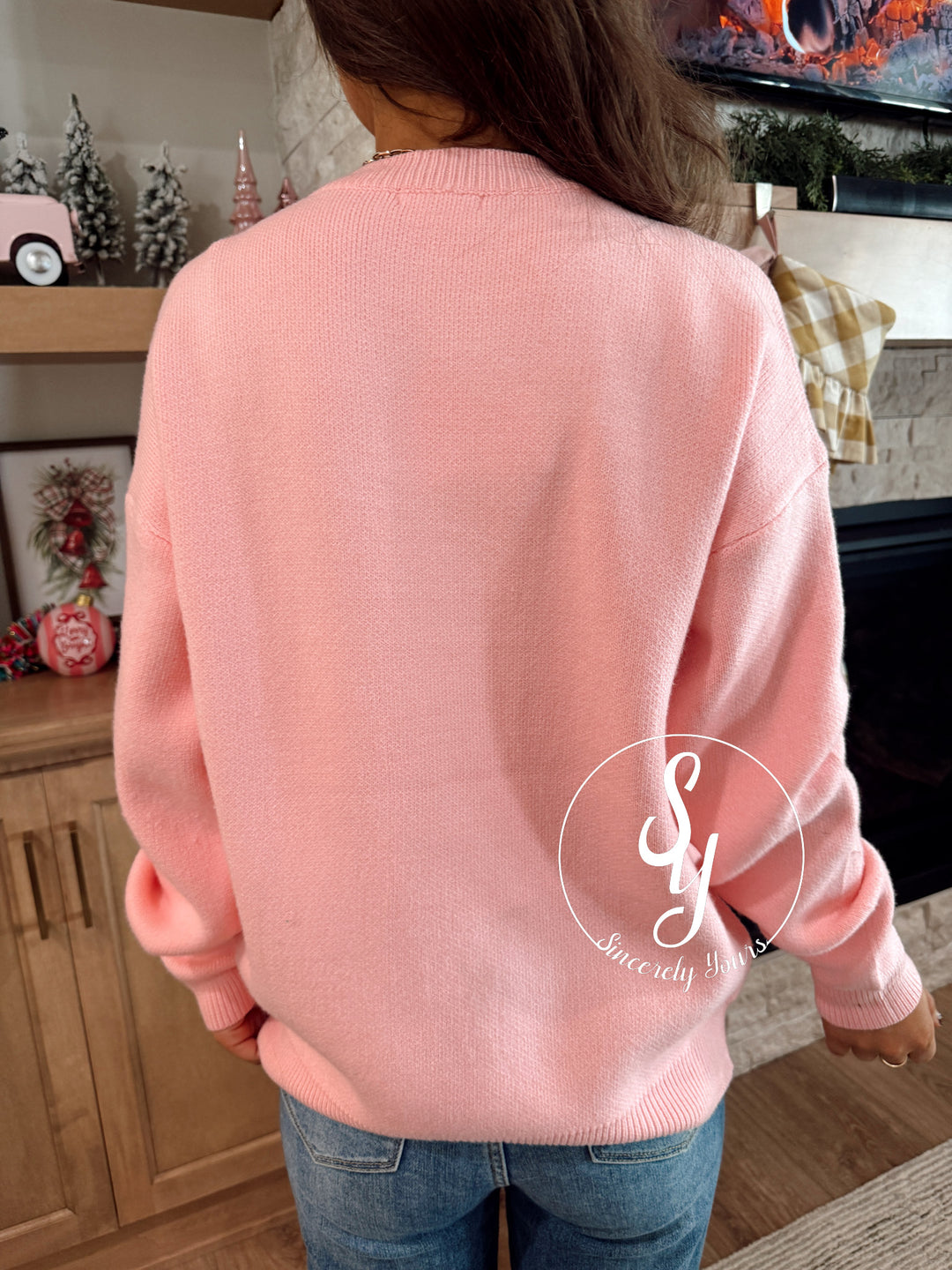 Merry Wreath Sweater - Light Pink