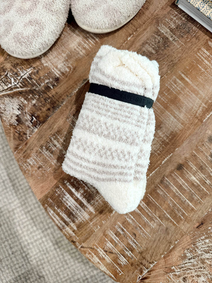 Barefoot Dreams: CozyChic Checkered Stripe Sock Set - Dark Moss-Stone Multi