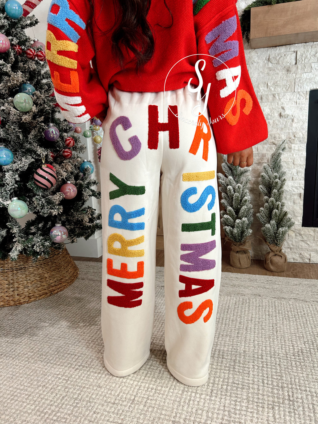 Colorful Christmas Pants - Cream