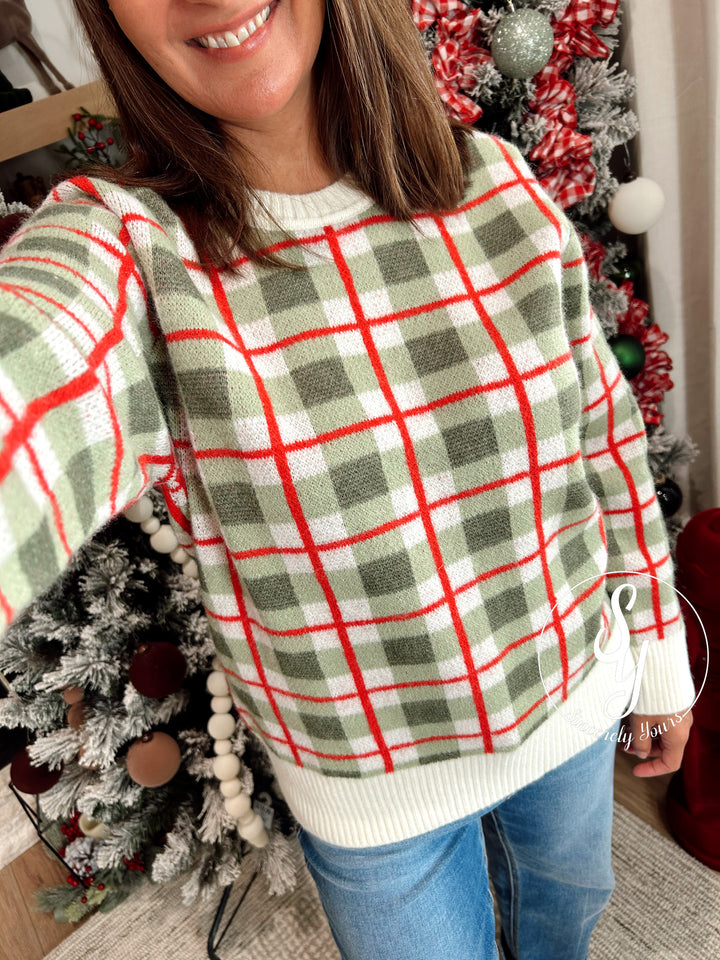 Plaid Christmas Sweater - Ivory Multi
