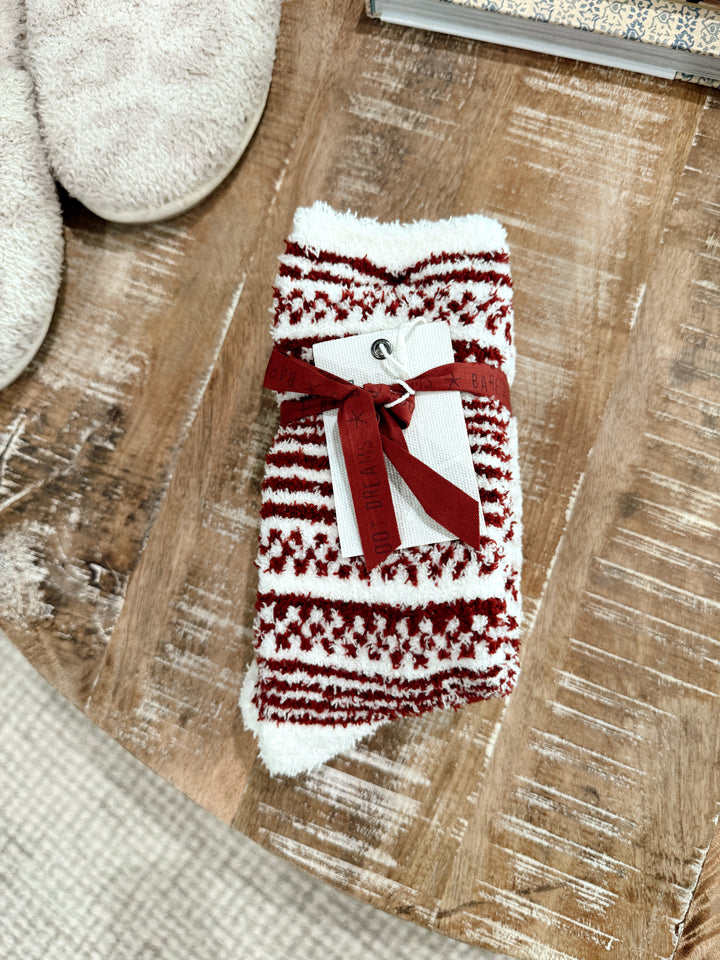 Barefoot Dreams: CozyChic Checkered Stripe Sock Set - Crimson- Stone Multi